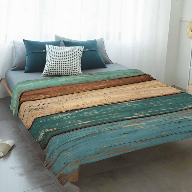 Vandarllin Retro Rustic Wood Texture Super Soft Throw Blankets Teal Green Brown Fluffy Fuzzy Flannel Bed Blanket Decorative for Home Sofa Couch Chair Living Bedroom (50x60 Inch) - Image 3